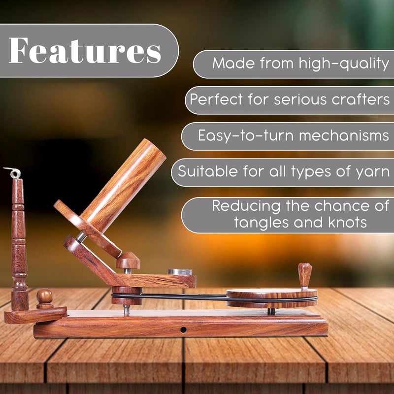 Brainmart Large Handcrafted Wooden Yarn Winder & Swift – Rosewood Brown Ball Winder for Crocheting, Knitting, Weaving – Heavy-Duty Yarn Winder for 8-12 oz Skeins - Image 5
